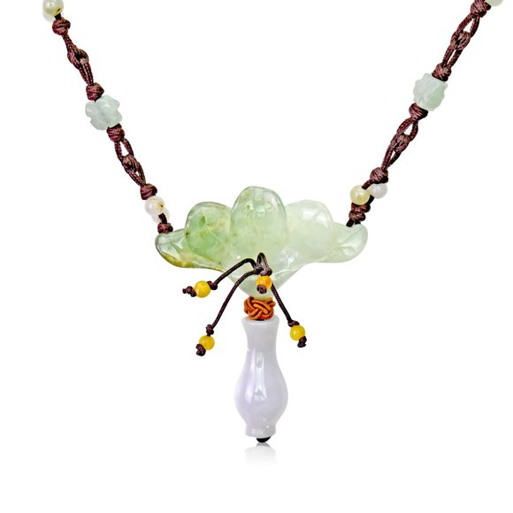 Fanned-out petals Peacock Flower Handmade Honey Jade Necklace Pendant - Picture 2 of 7